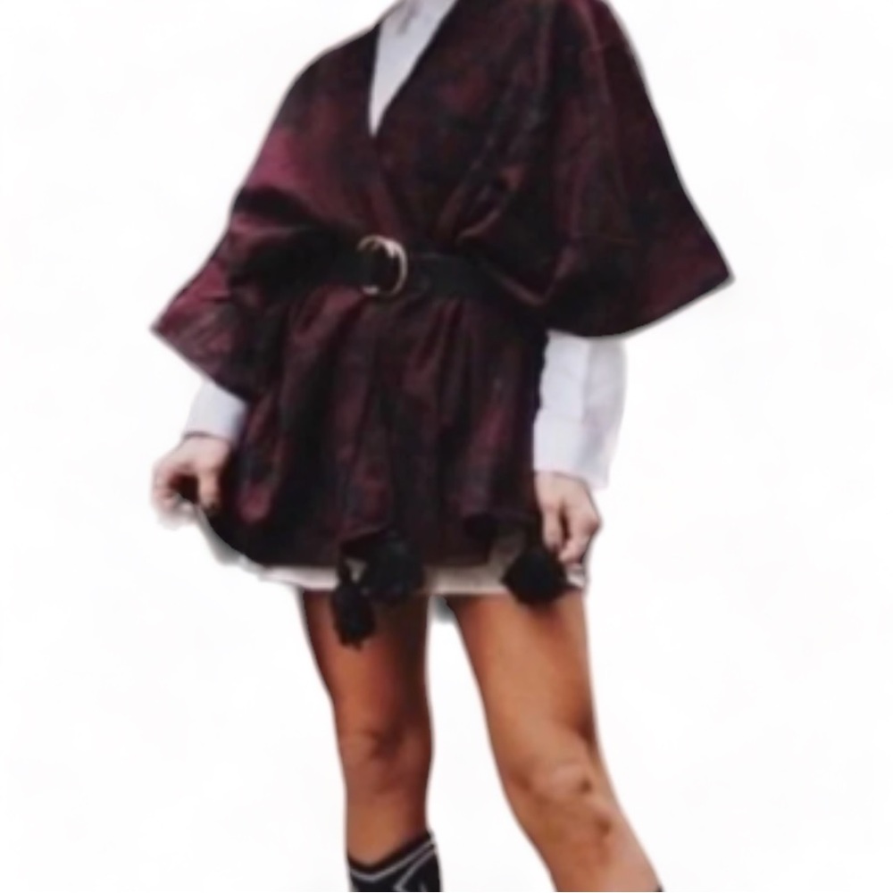 Cleobella Sweater Shrug Navy Maroon Floral OS